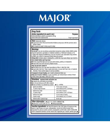 MAJOR Cough DM Extended-Release Cough Suppressant Dextromethorphan Polistirex 30 mg Alcohol-Free Orange Flavor Cough Syrup 3 fl oz (1 Pack) - Buy Online on GoSupps.com
