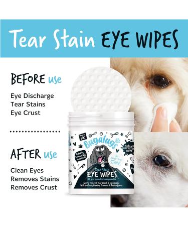 BUGALUGS Dog Eye Wipes 100 Biodegradable textured pre-soaked Dog Wipes. Safe & Easy Cleaning For Dogs - Pet Eye Wipes Remove Tear Stains Dog Eye Crust & Eye Discharge - Buy Online on GoSupps.com