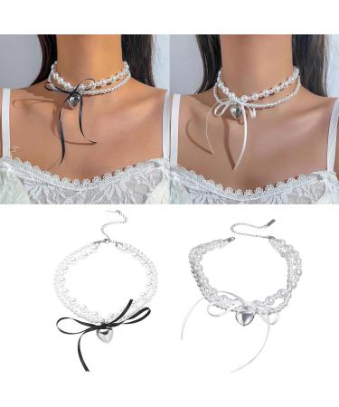 Oralgo Double-Layer Pearl Choker Necklace for Women | Korean Loop Heart Neck Chain | Everyday Jewelry - Buy Online on GoSupps.com