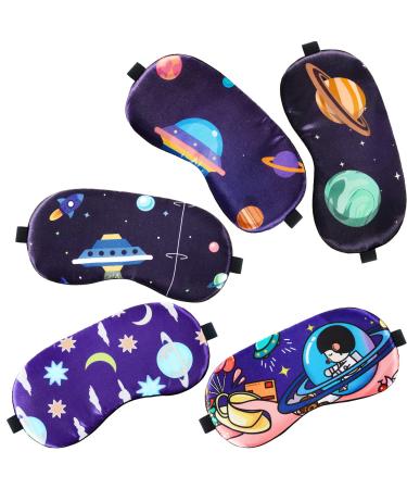 5 Pcs Boys Sleep Masks Kids Eye Masks for Sleeping Boys Sleeping Masks for Kids with Elastic Strap Space Planet Eye Blindfold for Sleeping Travel Work Naps Blocks Light