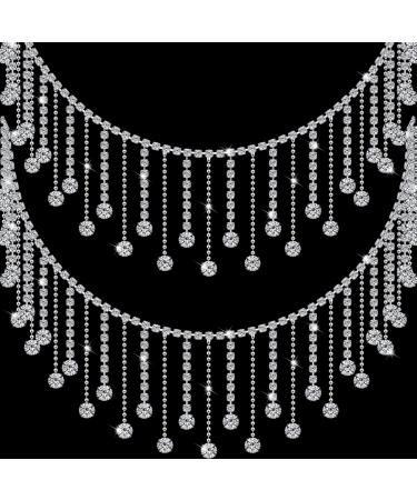 4 Yard Rhinestone Fringe Tassels Rhinestone Ribbon Tassel Chain Beaded Fringe Trim Crystal Rhinestone Stripes Rhinestone Fringe Belt for Clothes Wedding Party Necklace DIY Decoration, Silver
