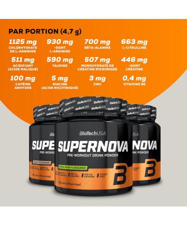 BioTechUSA Supernova | Sugar Free Training Powder | 10 Active Ingredients | Micronized Creatine | High Caffeine | 282g | Peach - Buy Online on GoSupps.com