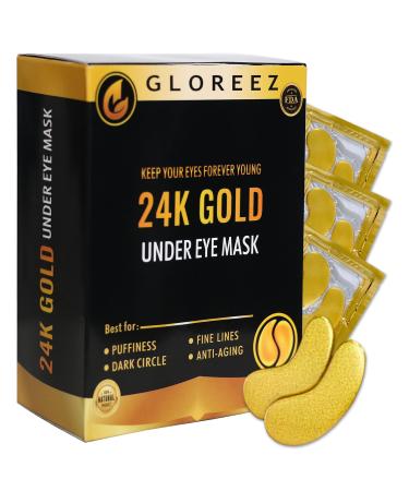 GLOREEZ 24K Gold Under Eye Masks for Dark Circles and Puffiness  Skin Care Products for Moisturizing  Anti-aging and Anti-wrinkle  Eye Patches for Dark Circles  Puffy Eyes  Wrinkles and Eye Bags 15 Pairs