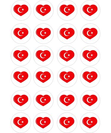 Turkish Turkey Flag hearts style 24 pre-cut edible party decorations Wafer Paper Cupcake Topper Cake - Buy Online on GoSupps.com