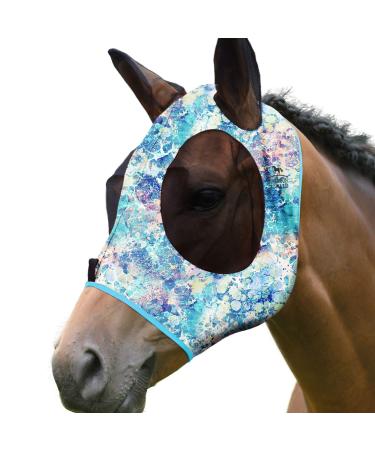Harrison Howard Super Comfort Stretchy Fly Mask Large Eye Space with UV Protection Skin with Breatathability Mix (L) Large Green Water Tone