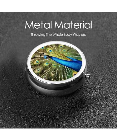 Beautiful Peacock Printed Mini Round Pill Box | 3 Compartment Medicine Organizer | Portable Travel Pill Case for Home & Office - Buy Online on GoSupps.com