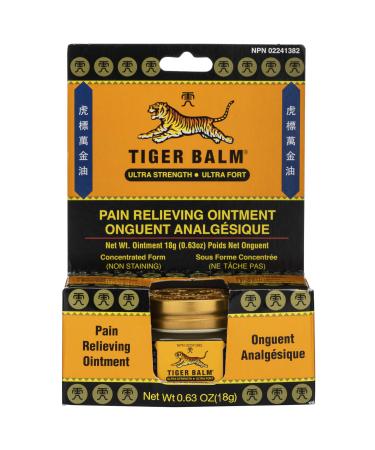 Tiger Balm Ultra Strength Pain Relieving Ointment 18g Superior Relief for Joint and Muscle Strains - Non-staining - Tiger Balm's Strongest Concentration for Joint and Muscle Pain