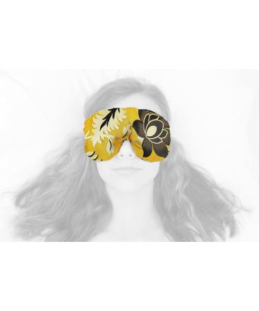 Handmade Opulence Yoga Eye Mask Pillow - Weighted Flaxseed Fill Lavender Aromatherapy Satin & Velvet Adjustable Strap - Ideal for Meditation & Restful Sleep -Golden Botanic - TEMF-GB