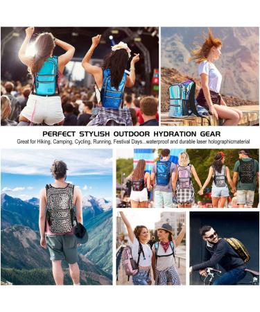Mothybot Hydration Backpack 20L with 2L Hydration Bladder - Festival Essential for Hiking, Running, Biking - Holographic Crocodile Textured Design - Buy Online on GoSupps.com