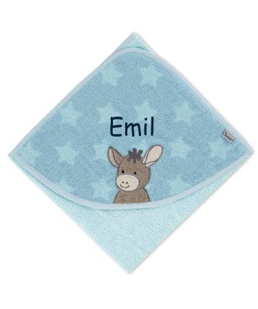 Sterntaler Emmi hooded towel embroidered for baby & children bath towel bath towel/children's bath towel with a hood young 80x80 cm donkey emmi light blue 80x80 cm (1 Pack) donkey emmi light blue