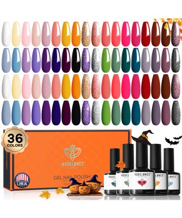 Modelones Gel Nail Polish Set, 36 Pcs Colors 7ML All Seasons Holiday Gel Polish Soak Off Vibrant Nail Polish Glitter Gel Nail Art Starter Kit Beauty Gifts Set for Women Girls Halloween Christmas Day A0-Vibrant - Buy Online on GoSupps.com