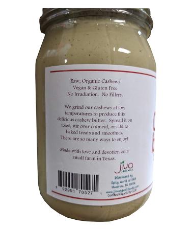 Jiva Organics Raw Cashew Butter Creamy - Unsalted 16 oz | Healthy Vegan Spread - Buy Online on GoSupps.com