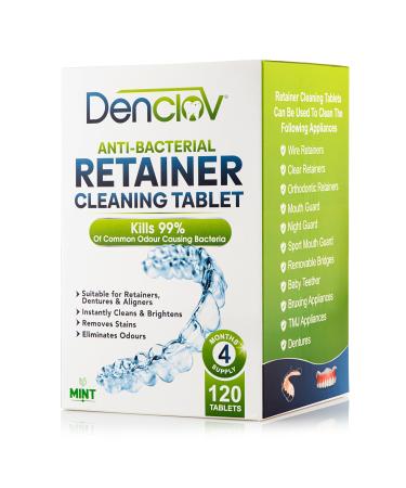 Retainer Cleaning Tablets Fresh Brite & Stain-Free for Invisalign Aligners Dentures Mouth Guard Denture Cleaner - 120 Tablets 4 Month Supply