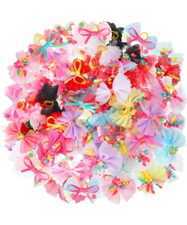 Chumia 100 Pcs Dog Hair Bows for Small Dogs Dog Bows with Rubber Band Dog Hair Accessories Puppy Hair Bows Dog Grooming Bows Pet Bowknot for Girl Cat Poodle Shih Tzu Large Small Dogs