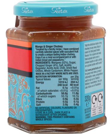 Geetas Mango & Ginger Chutney 320g - Buy Online on GoSupps.com
