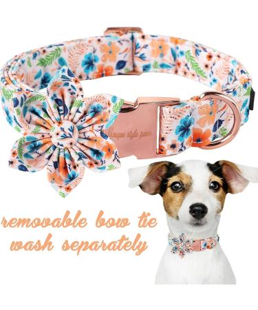 Unique Style Paws Peach Flower Dog Collar - Adjustable Cotton Collar for Small Dogs | Comfortable & Stylish | Metal Buckle | Fits Neck 16-24in - Buy Online on GoSupps.com