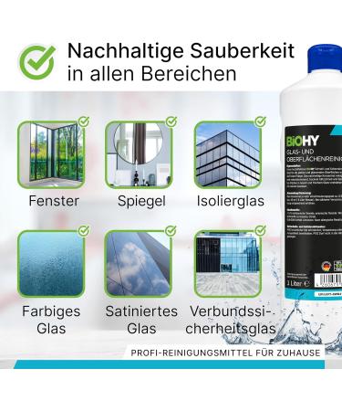 Biohy Glass & Surface Cleaner - Streak-Free Shine | 3 x 1L Concentrate for Windows & Kitchen | Effective Fat Solder & Lime Cleaner - Buy Online on GoSupps.com