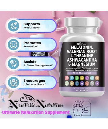 NeuVelleNutrition Melatonin Capsules with Valerian Root, Ashwagandha, L-Theanine, Magnesium, 5-HTP, GABA, Chamomile, Lemon Balm, Passion Flower, Griffonia Extract, Vitamin C & L-Glycine Supplement - Buy Online on GoSupps.com