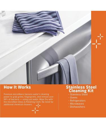 E-Cloth Stainless Steel Cleaning Kit - Microfiber Cleaner for Oven, Stove & Refrigerators - Washable & Reusable - 100 Wash Promise - Cleaning & Polishing Set - Buy Online on GoSupps.com
