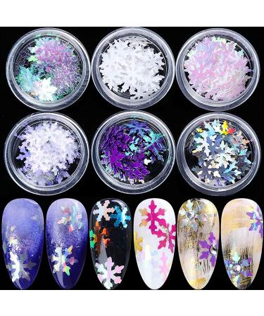 Nail glitter sequins 6 boxes snowflakes nail glitter christmas nailart holographic Christmas nail art sequin for snowflake glitter diy decoration - Buy Online on GoSupps.com