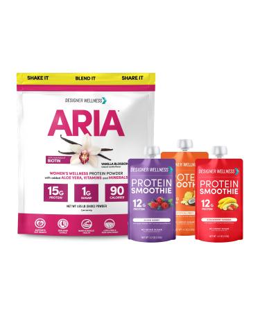 Designer Wellness Aria Women's Wellness Protein Powder Bundled with Protein Smoothies 12 Count Variety Pack