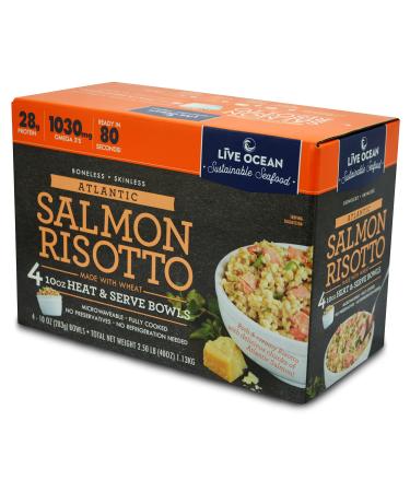 Live Ocean Salmon Risotto Bowls made with Wheat 4 10oz bowls 28g of Protein, 1030mg of Omega 3's, Fully cooked, Microwaveable, Ready in 80 seconds