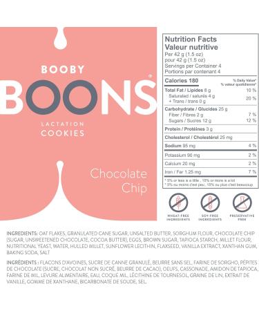Booby Boons Lactation Cookies Chocolate Chip Pack of 3 Bags - 12 Cookies per 6oz Bag - Made with Gluten Free Soy Free Fenugreek-free ingredients to support and enhance breastfeeding. - Buy Online on GoSupps.com