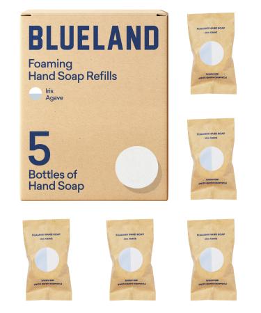 BLUELAND Foaming Hand Soap Tablet Refills - 5 Pack | Eco Friendly Products & Cleaning Supplies | Iris Agave Scent | Makes 5 x 9 Fl oz bottles (45 Fl oz total) Iris Agave 5 Tablets