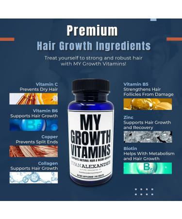 Evan Alexander Grooming My Growth Vitamins - 60 Tablets for Natural Hair & Beard Growth with Zinc, Biotin, and Collagen - Nourishing Formula - Buy Online on GoSupps.com