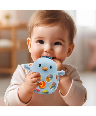 Farout Silicone Baby Bassinet Chicken BPA-Free Bite Ring | Cooling Tooth Aid & Montessori Rattle for Sensory Development | Baby Chewing Toy - Blue - Buy Online on GoSupps.com