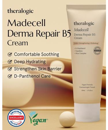Madecell Derma Repair B5 Cream - Hypoallergenic Moisturizer for Sensitive Skin with Dexpantenol & Madecassoside - 2.7oz - International Shipping Available - Buy Online on GoSupps.com