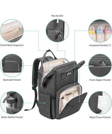 Viedouce Baby Diaper Backpack Bag - Waterproof Large Capacity Multi-Functional with Diaper Support & Stroller Straps - Dark Gray - Buy Online on GoSupps.com