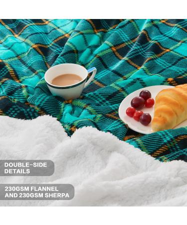 Plaid Sherpa Throw Blanket - Warm Cozy Soft Fleece Throw for Couch Bed Sofa - Reversible Fluffy Plush Blanket for Adults - Green 60 x 80 - Buy Online on GoSupps.com