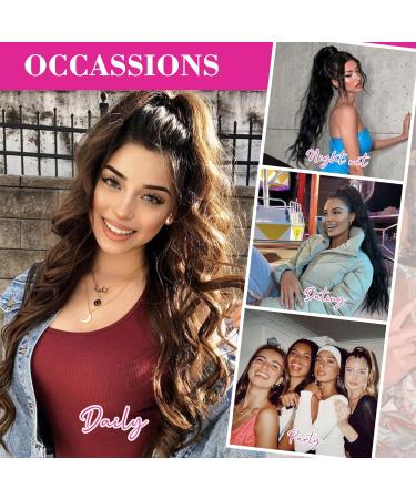 REECHO 26 Long Beach Wave Drawstring Ponytail Extension - Dark Blonde with Highlights | Synthetic Hairpiece for Women - Buy Online on GoSupps.com