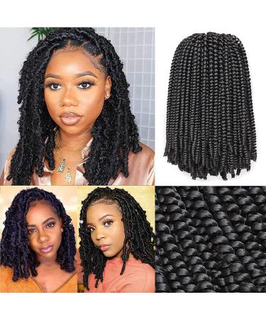 Xtrend 12 Inch 2 Packs Spring Twist Hair For Butterfly Faux Locks And Invisible Locs Short Crochet Braids Hair Synthetic Spring Curl Hair Extension For Women (1B) 12 Inch (Pack of 2) 1B