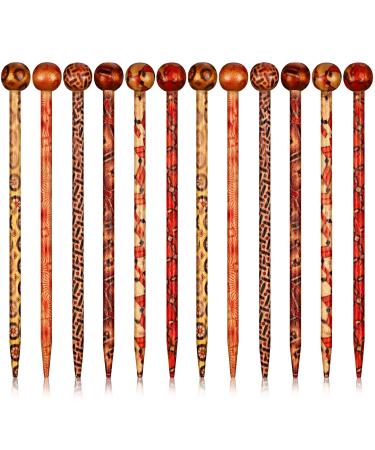 12 Pieces Chinese Hair Sticks Vintage Wood Hair Pins Japanese Style Retro Hair Chopsticks Antique Decorative Different Prints Hair Forks for Women Bun Hair Accessory  6 Styles