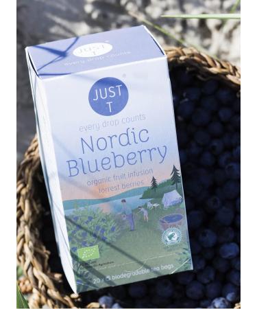 JUST T Nordic Blueberry Premium Organic Fruit Tea Bags - 20 Count | Biodegradable Double Chamber Tea Bag Infused with Forest Berries | High-Grown Leaf Tea for Tea Lovers - Buy Online on GoSupps.com