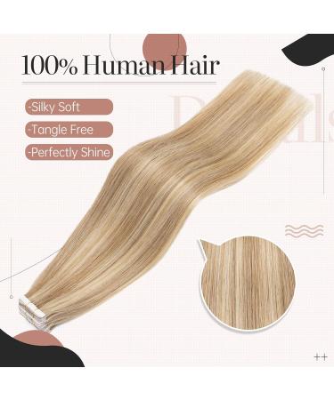 Tape Hair Extensions 20 pieces Human Balayage Real Remy Human Hair (18 inches 50g) #12P613 Golden Brown&Bleach Blonde Skin Weft - Buy Online on GoSupps.com