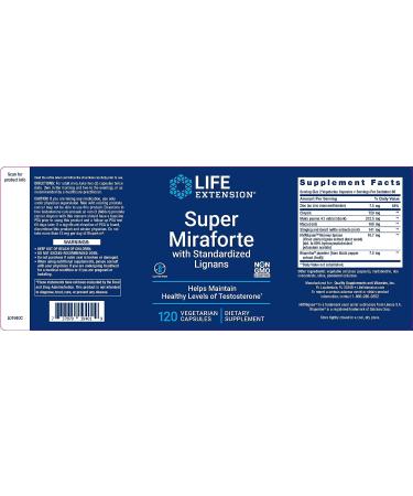 Life Extension Super Miraforte with Standardized Lignans - Men's Testosterone Support Supplement - 120 Capsules - Buy Online on GoSupps.com
