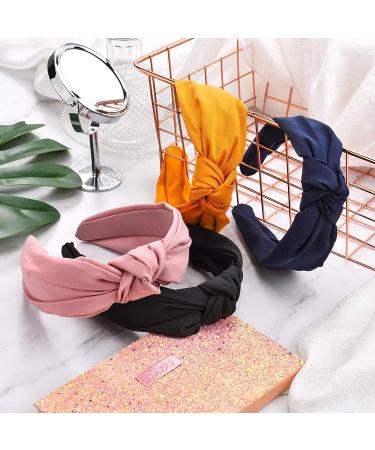 4-Piece Wide Knotted Headbands Set for Women and Girls - Solid Color Twist Turban Hairband Collection - Buy Online on GoSupps.com