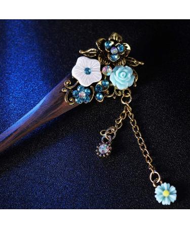 minkissy Wooden Hair Stick Vintage Bronze Hair Pin Chopsticks Traditional Flower Hairpin for Women Hair Styling (Blue) - Buy Online on GoSupps.com
