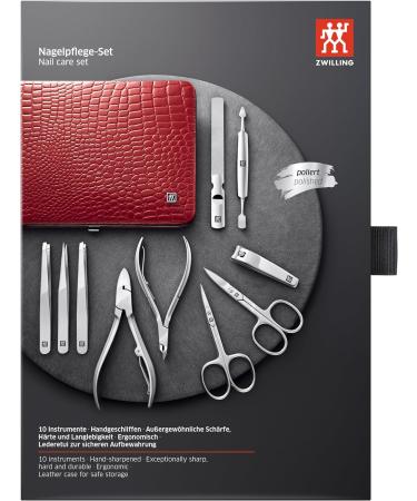 ZWILLING Manicure Set & Pedicure Kit - 10-Piece Nail Care Complete Set Crocodile Edition Cowhide - Premium Quality Red - Buy Online on GoSupps.com