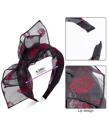 PAGOW 2pcs Lip Bow Knotted Headband Set - Solid Colors Gauze Rabbit Ears Hairband for Girls & Women (Black, Red Lips) - Buy Online on GoSupps.com