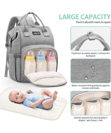 Viedouce Baby Diaper Backpack - Waterproof Large Capacity Gray Diaper Bag with Changing Pad & Stroller Straps | Multifunctional Baby Bag for Travel - Buy Online on GoSupps.com