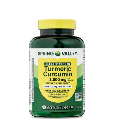 Spring Valley Turmeric Curcumin Supplement Ultra Strength 1 500 mg 90 Vegetarian Capsules Supports Joint & General Wellness (Packaging May Vary)