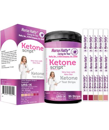 Nurse Hatty 95ct. - URS-1K - Great for Very-Low-carb Ketogenic Diet (VLCKD) - Ketone Script Ketone Test Strips - Reg. Length Strips.