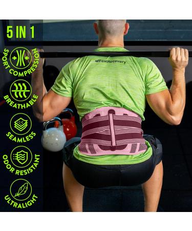 Feel Recovery Back Bandage - Adjustable Support Belt for Men & Women | Relief for Sciatica Herniated Disc & Lower Back Pain | Ideal for Work & Sports (S Bordeaux) - Buy Online on GoSupps.com