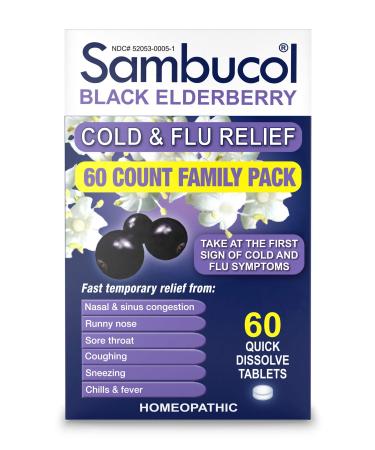 Sambucol Black Elderberry Cold & Flu Relief Family Pack 60 Quick Dissolve Tablets