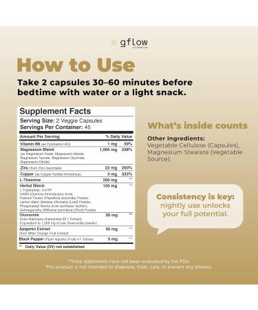 Gflow Vitamins Apigenin Supplement for Sleep with Magnesium Glycinate Complex and L-theanine Supplement - 19 in 1 Ashwagandha L Tryptophan 5-HTP GABA Phosphatidyl Serine Chamomile | Made in USA - Buy Online on GoSupps.com