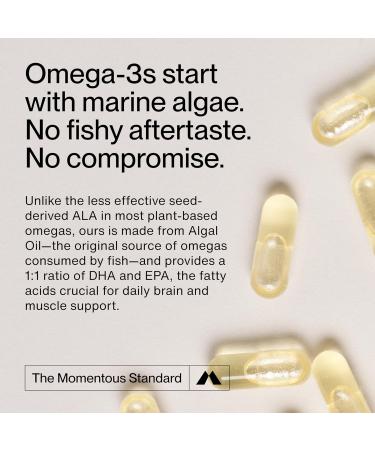 Momentous Vegan Omega-3 - Plant-Based EPA & DHA Supplement for Men & Women - Sourced from Algae Oil - Supports Heart, Joint, & Brain Health - NSF Certified for Sport - 1,000 mg - 30 Servings - Buy Online on GoSupps.com
